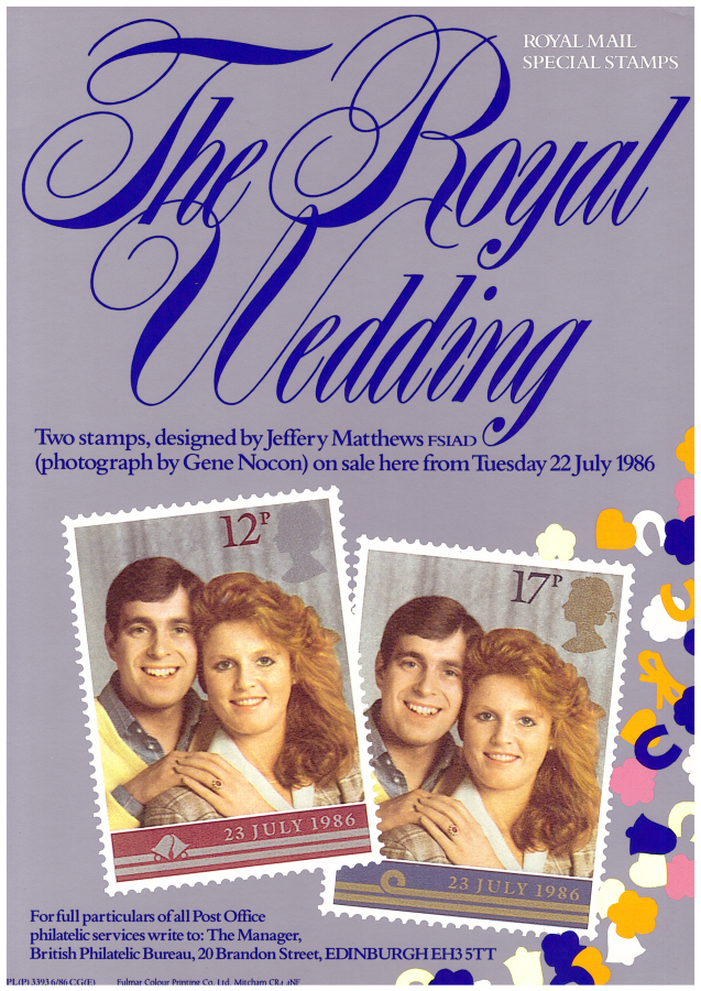 (image for) 1986 Royal Wedding Post Office A4 poster. PL(P) 3393 6/86 CG(E).